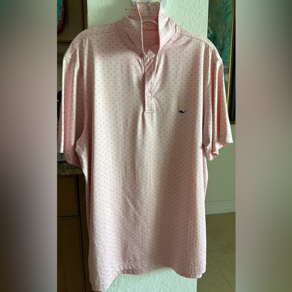 Vineyard Vines Pink Polo Shirt with Geometric Pattern